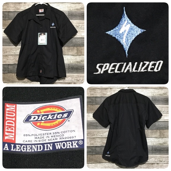 Dickies Specialized Cycling Work Shirt Women’s M Black Button Up Short Sleeve - Picture 1 of 11